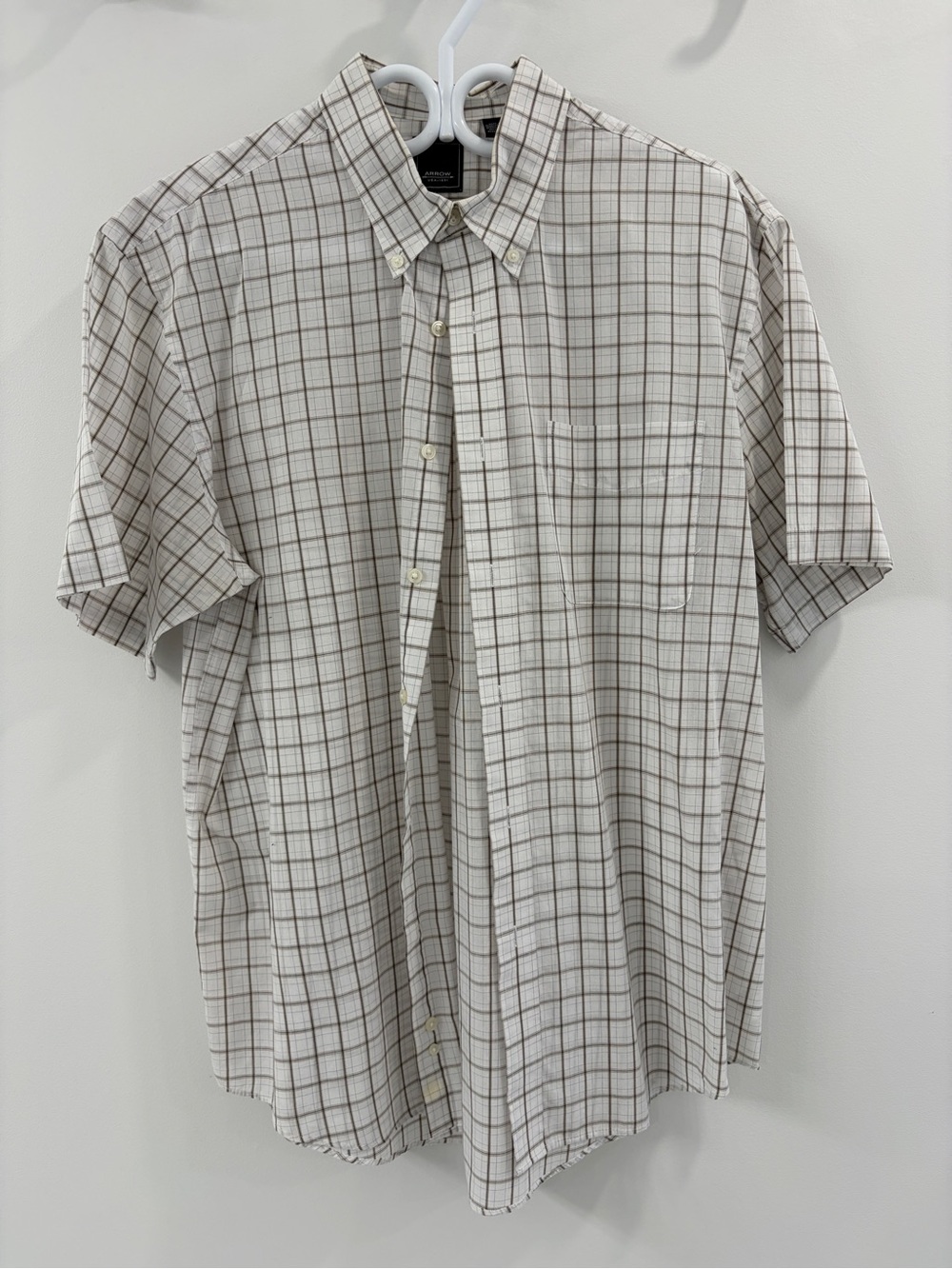 Arrow Short-Sleeve Plaid Button-Down Shirt - Large 16-16.5